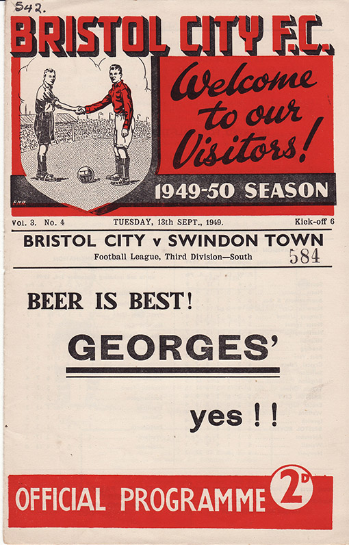 <b>Tuesday, September 13, 1949</b><br />vs. Bristol City (Away)